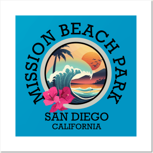 Mission Beach Park - California (with Black Lettering) Posters and Art